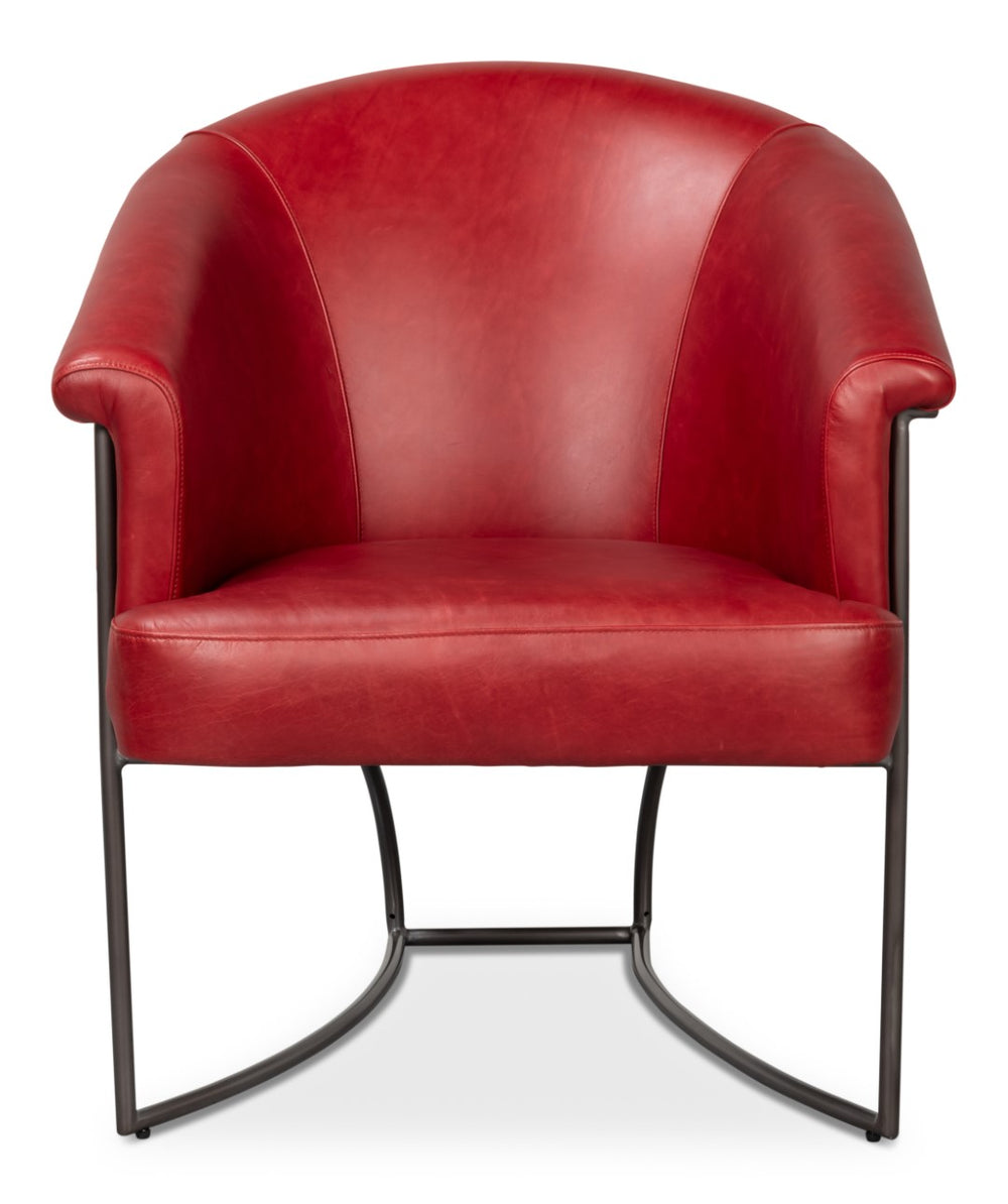 Sarreid Nagel Red Distressed Leather Chair - Stylish Rouge Design With Durable Iron Frame For Modern Spaces Red  54189