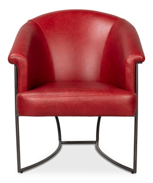 Sarreid Nagel Red Distressed Leather Chair - Stylish Rouge Design With Durable Iron Frame For Modern Spaces Red  54189