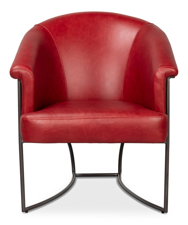 Sarreid Nagel Red Distressed Leather Chair - Stylish Rouge Design With Durable Iron Frame For Modern Spaces Red  54189