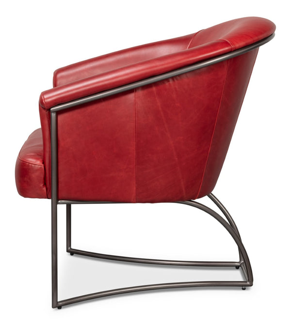 Sarreid Nagel Red Distressed Leather Chair - Stylish Rouge Design With Durable Iron Frame For Modern Spaces Red  54189