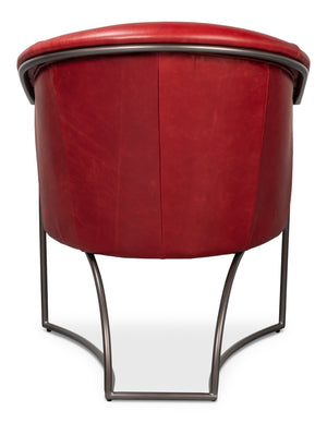 Sarreid Nagel Red Distressed Leather Chair - Stylish Rouge Design With Durable Iron Frame For Modern Spaces Red  54189