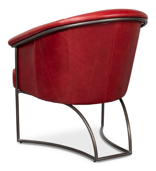 Sarreid Nagel Red Distressed Leather Chair - Stylish Rouge Design With Durable Iron Frame For Modern Spaces Red  54189