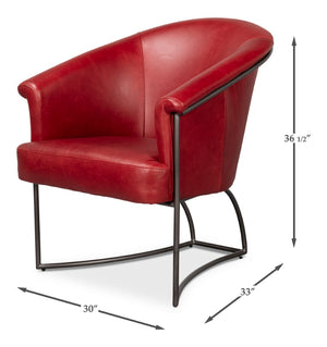 Sarreid Nagel Red Distressed Leather Chair - Stylish Rouge Design With Durable Iron Frame For Modern Spaces Red  54189