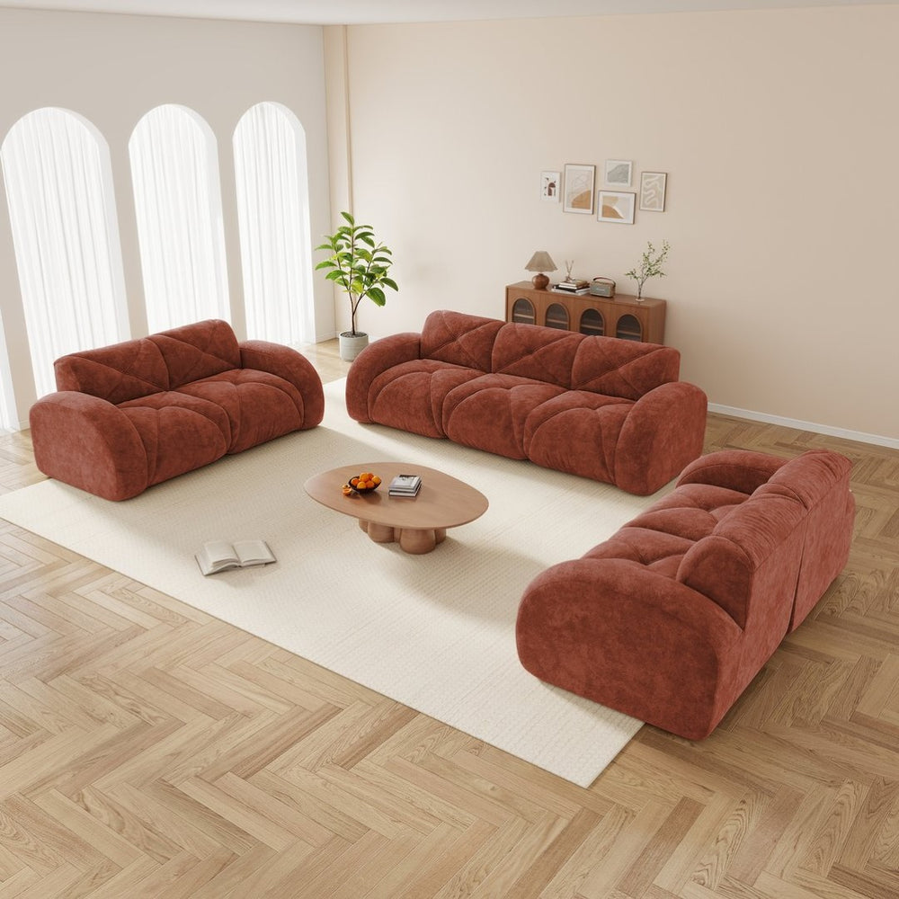 English Elm 3 Piece Velvet Cloud Sofa Set Tufted Plush Living Room Modular Seating Collection Red W714S01639