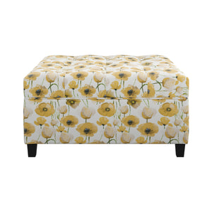 English Elm Wallace & Bay - Golden Floral Storage Ottoman with Golden Poppy Fabric, Traditional Style, Easy-Care 40"x40"x16" B361P384458