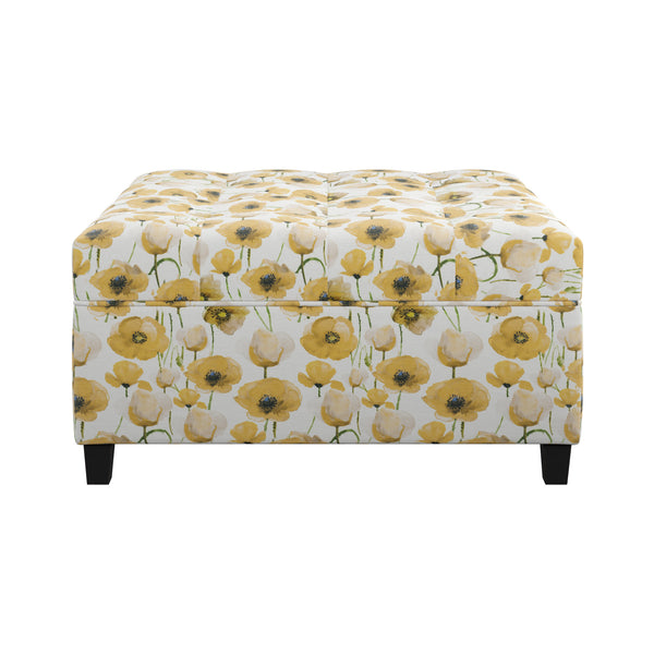 English Elm Wallace & Bay - Golden Floral Storage Ottoman with Golden Poppy Fabric, Traditional Style, Easy-Care 40"x40"x16" B361P384458