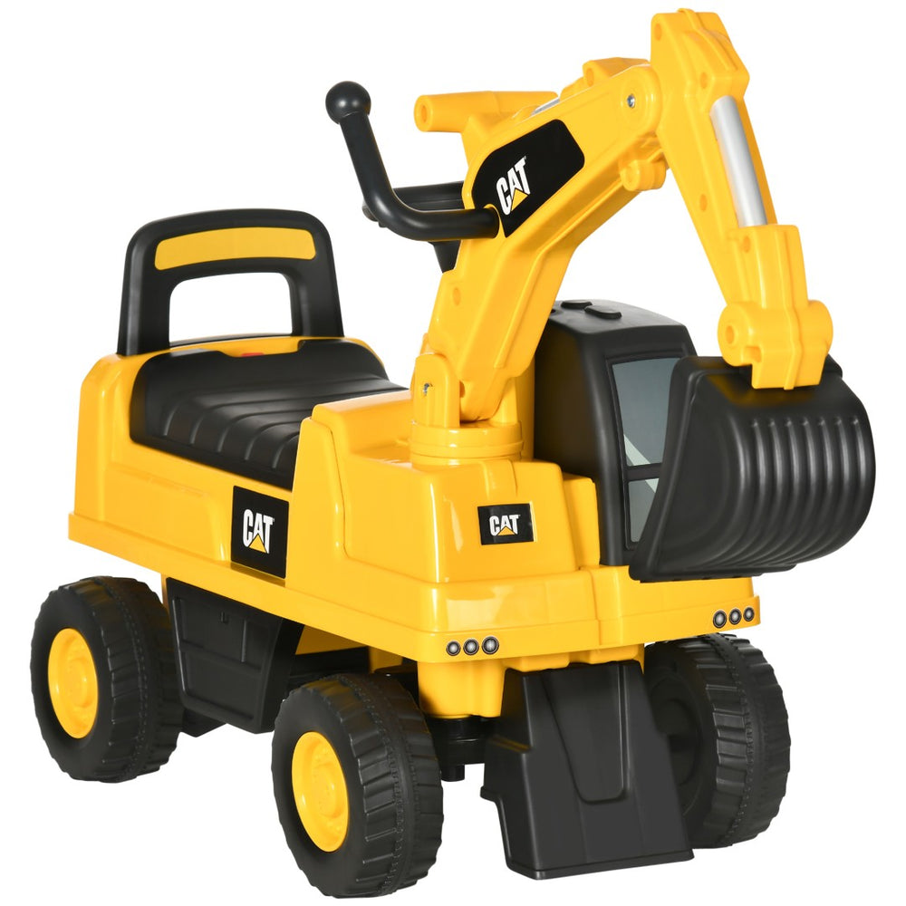 English Elm Aosom Cat Licensed Toddler Pedal Excavator with Moving Shovel and Under Seat Storage W2225P217062