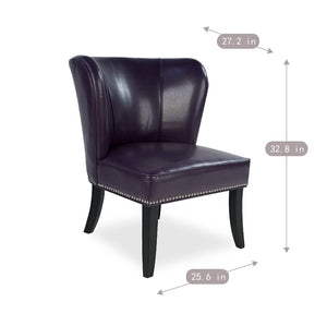 English Elm 25.6 Inch Pu Leather Barrel Club Chair with Rivet Trim and Wood Legs for Any Room W5325P458035