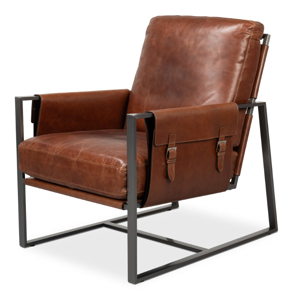 Sarreid Edmonds Brown Distilled Leather Chair - Elegant Newark Design With Sturdy Iron Frame For Style Brown  54190