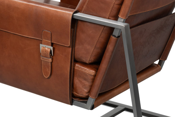 Sarreid Edmonds Brown Distilled Leather Chair - Elegant Newark Design With Sturdy Iron Frame For Style Brown  54190