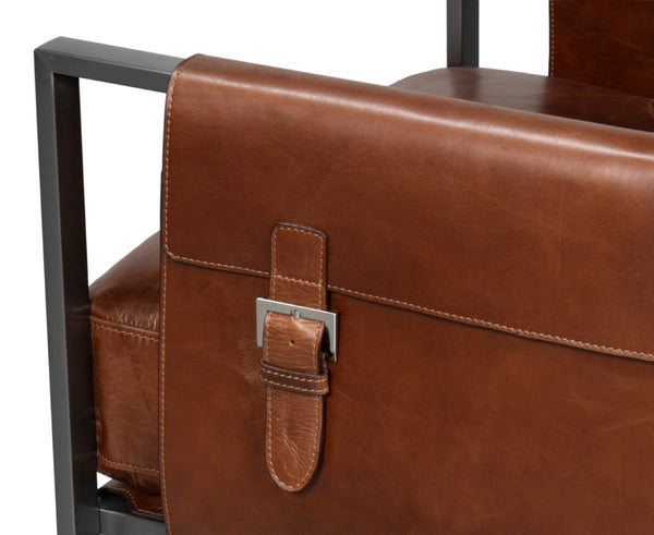 Sarreid Edmonds Brown Distilled Leather Chair - Elegant Newark Design With Sturdy Iron Frame For Style Brown  54190