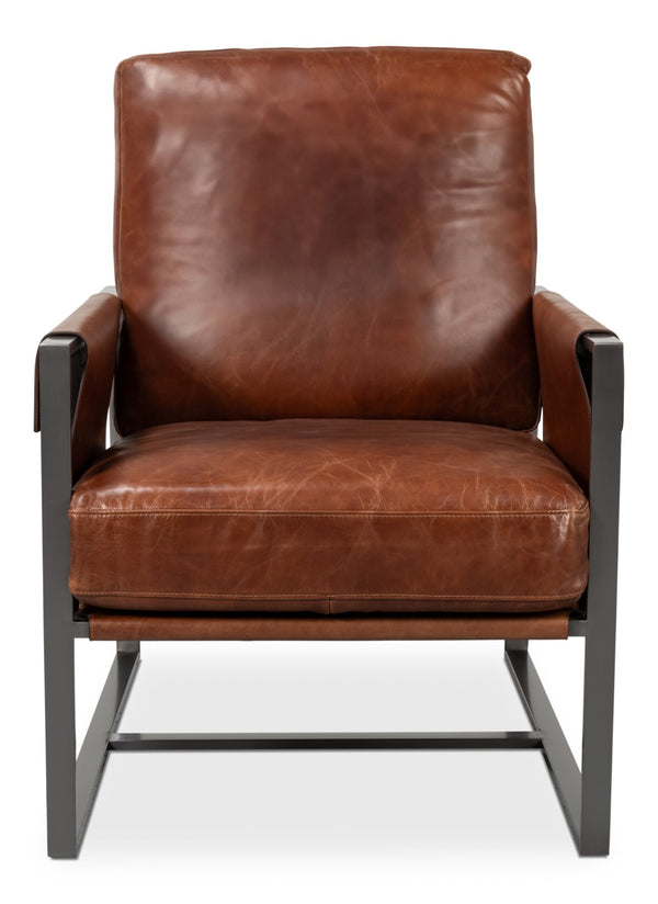 Sarreid Edmonds Brown Distilled Leather Chair - Elegant Newark Design With Sturdy Iron Frame For Style Brown  54190