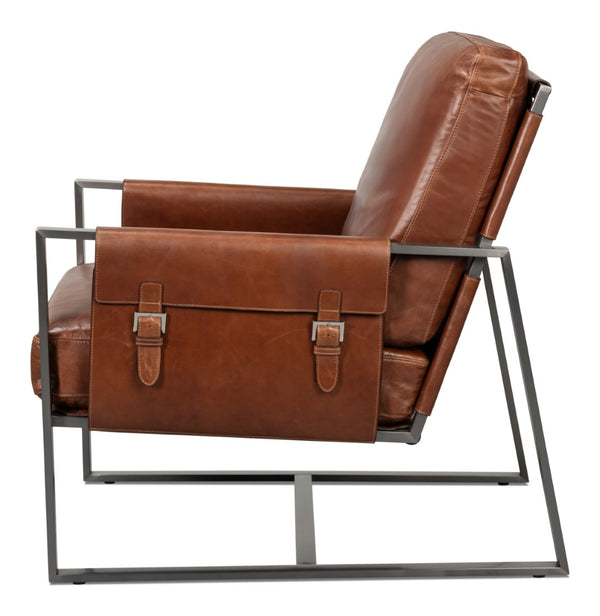 Sarreid Edmonds Brown Distilled Leather Chair - Elegant Newark Design With Sturdy Iron Frame For Style Brown  54190