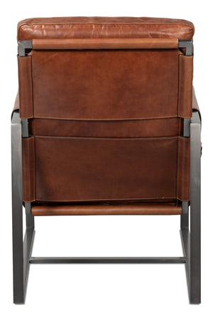 Sarreid Edmonds Brown Distilled Leather Chair - Elegant Newark Design With Sturdy Iron Frame For Style Brown  54190