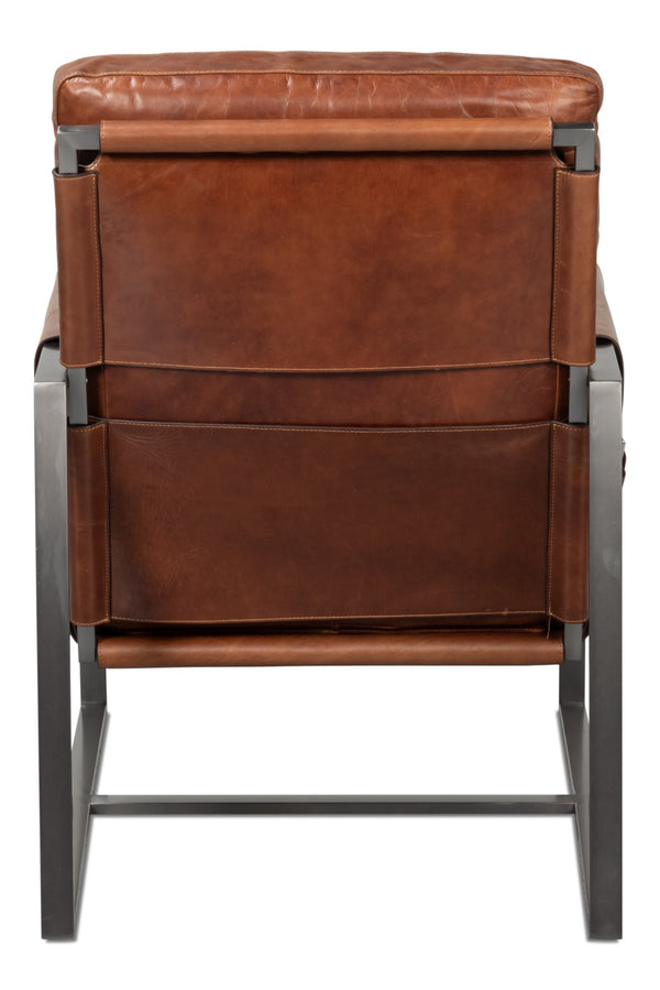Sarreid Edmonds Brown Distilled Leather Chair - Elegant Newark Design With Sturdy Iron Frame For Style Brown  54190