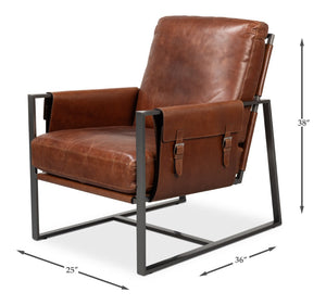 Sarreid Edmonds Brown Distilled Leather Chair - Elegant Newark Design With Sturdy Iron Frame For Style Brown  54190