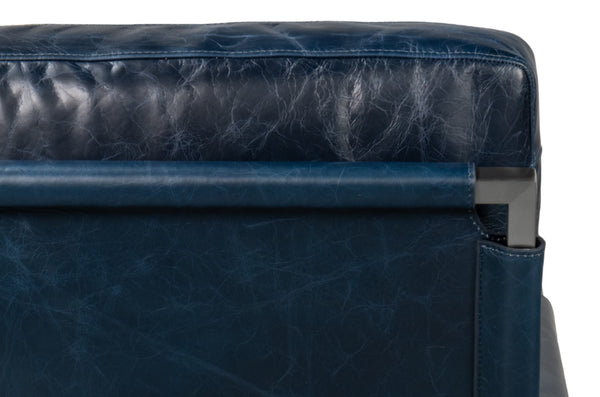 Sarreid Edmonds Luxurious Distilled Leather Chair In Chateau Blue - Stylish Iron Frame For Elegant Living Blue  54191