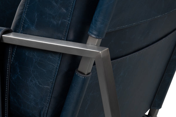 Sarreid Edmonds Luxurious Distilled Leather Chair In Chateau Blue - Stylish Iron Frame For Elegant Living Blue  54191