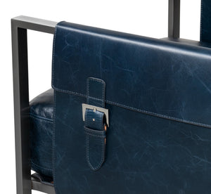 Sarreid Edmonds Luxurious Distilled Leather Chair In Chateau Blue - Stylish Iron Frame For Elegant Living Blue  54191