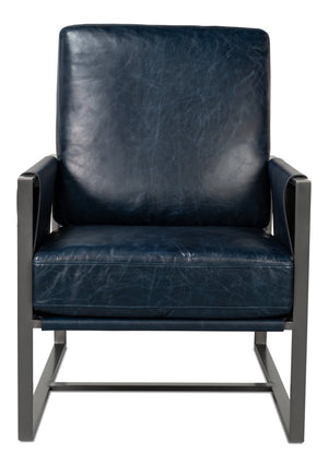 Sarreid Edmonds Luxurious Distilled Leather Chair In Chateau Blue - Stylish Iron Frame For Elegant Living Blue  54191