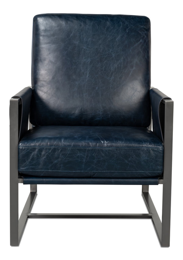 Sarreid Edmonds Luxurious Distilled Leather Chair In Chateau Blue - Stylish Iron Frame For Elegant Living Blue  54191