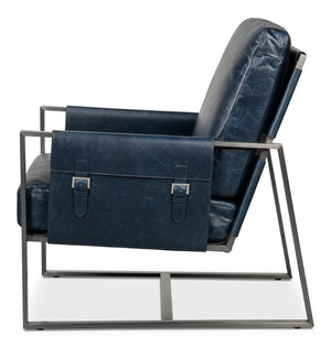 Sarreid Edmonds Luxurious Distilled Leather Chair In Chateau Blue - Stylish Iron Frame For Elegant Living Blue  54191