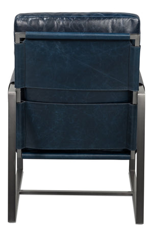 Sarreid Edmonds Luxurious Distilled Leather Chair In Chateau Blue - Stylish Iron Frame For Elegant Living Blue  54191