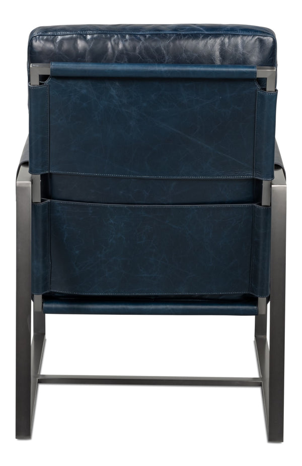 Sarreid Edmonds Luxurious Distilled Leather Chair In Chateau Blue - Stylish Iron Frame For Elegant Living Blue  54191