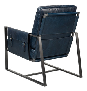 Sarreid Edmonds Luxurious Distilled Leather Chair In Chateau Blue - Stylish Iron Frame For Elegant Living Blue  54191