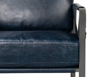 Sarreid Edmonds Luxurious Distilled Leather Chair In Chateau Blue - Stylish Iron Frame For Elegant Living Blue  54191