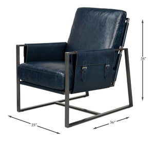 Sarreid Edmonds Luxurious Distilled Leather Chair In Chateau Blue - Stylish Iron Frame For Elegant Living Blue  54191