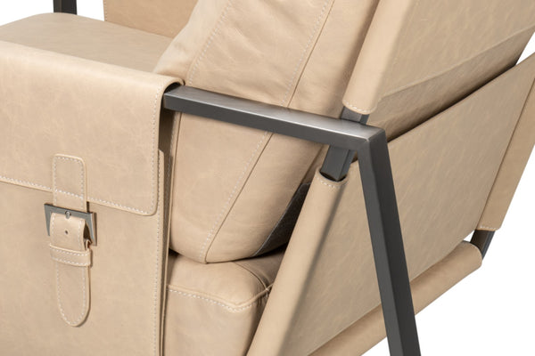 Sarreid Edmonds Stylish Distilled Leather Chair In Cappuccino White - Perfect For Modern Living Spaces White  54192