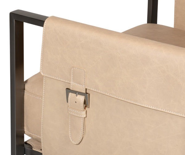 Sarreid Edmonds Stylish Distilled Leather Chair In Cappuccino White - Perfect For Modern Living Spaces White  54192