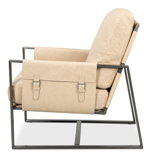 Sarreid Edmonds Stylish Distilled Leather Chair In Cappuccino White - Perfect For Modern Living Spaces White  54192