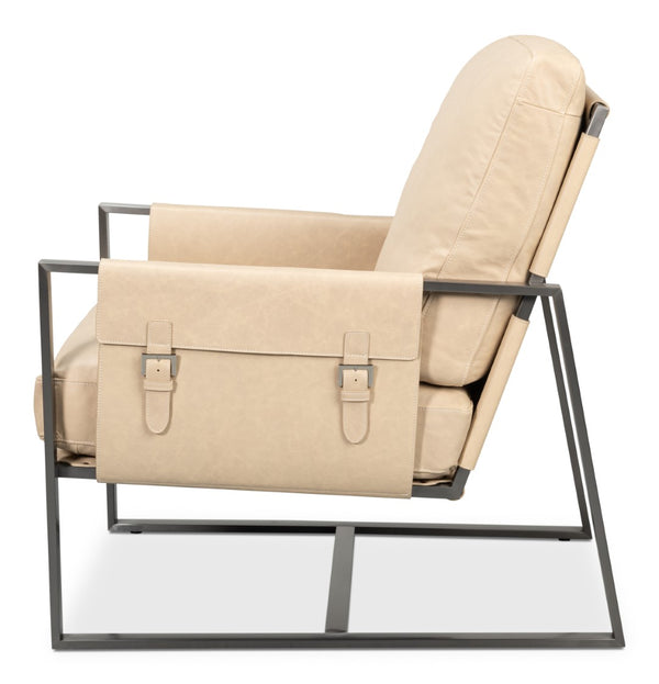 Sarreid Edmonds Stylish Distilled Leather Chair In Cappuccino White - Perfect For Modern Living Spaces White  54192