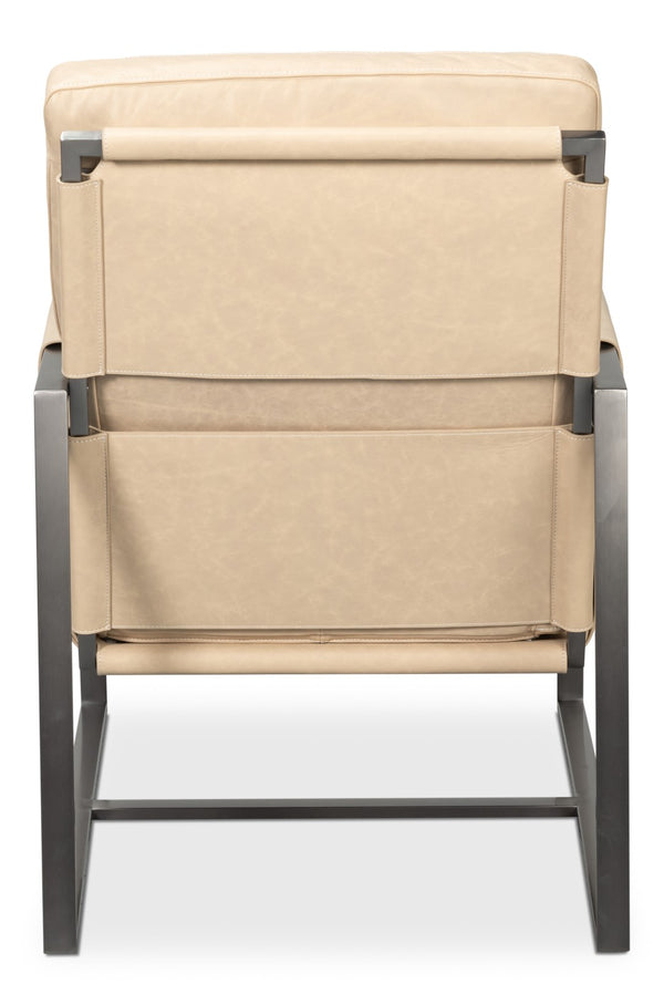 Sarreid Edmonds Stylish Distilled Leather Chair In Cappuccino White - Perfect For Modern Living Spaces White  54192