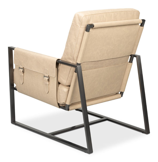 Sarreid Edmonds Stylish Distilled Leather Chair In Cappuccino White - Perfect For Modern Living Spaces White  54192