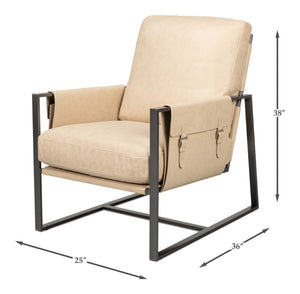 Sarreid Edmonds Stylish Distilled Leather Chair In Cappuccino White - Perfect For Modern Living Spaces White  54192