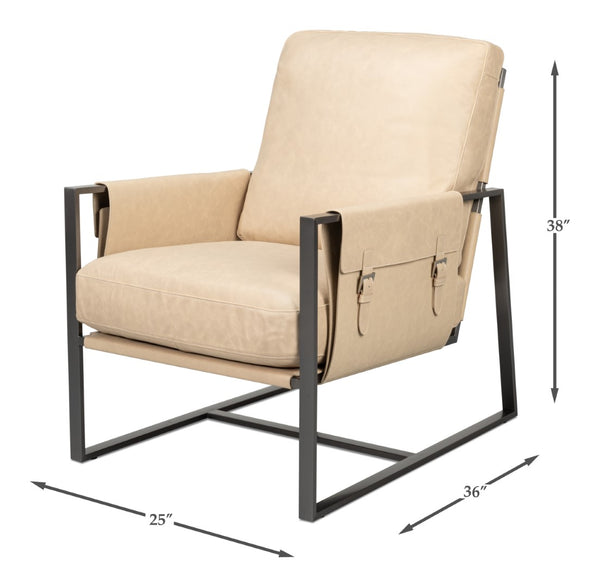 Sarreid Edmonds Stylish Distilled Leather Chair In Cappuccino White - Perfect For Modern Living Spaces White  54192