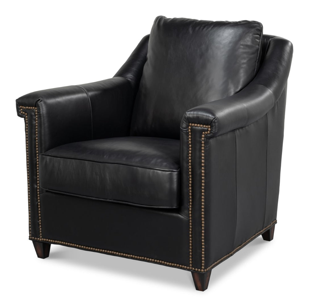Sarreid Vandike Arm Chair: Luxurious Onyx Black Leather With Elegant Gold Nailhead Trim For Sophisticated Style Black  54193