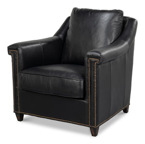Sarreid Vandike Arm Chair: Luxurious Onyx Black Leather With Elegant Gold Nailhead Trim For Sophisticated Style Black  54193