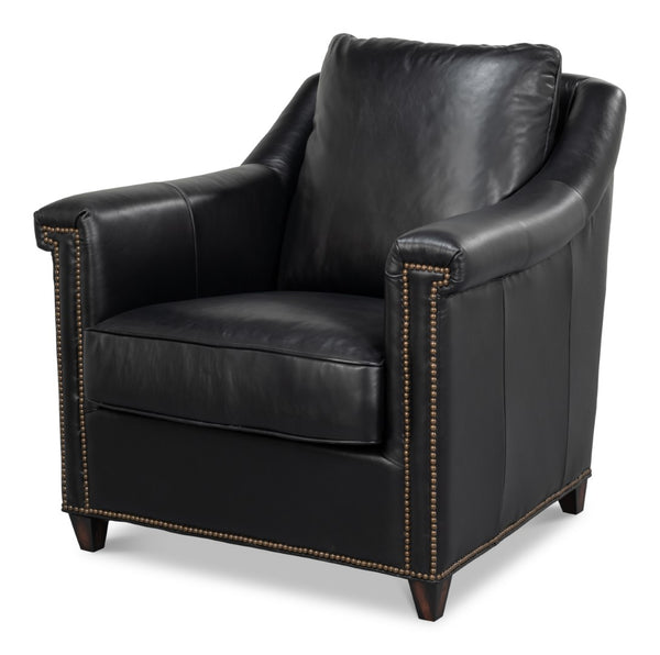 Sarreid Vandike Arm Chair: Luxurious Onyx Black Leather With Elegant Gold Nailhead Trim For Sophisticated Style Black  54193