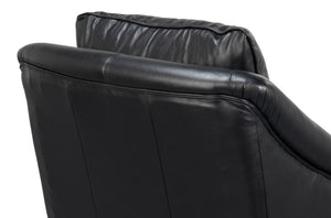 Sarreid Vandike Arm Chair: Luxurious Onyx Black Leather With Elegant Gold Nailhead Trim For Sophisticated Style Black  54193