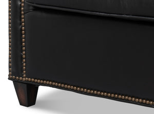 Sarreid Vandike Arm Chair: Luxurious Onyx Black Leather With Elegant Gold Nailhead Trim For Sophisticated Style Black  54193