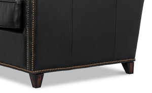 Sarreid Vandike Arm Chair: Luxurious Onyx Black Leather With Elegant Gold Nailhead Trim For Sophisticated Style Black  54193