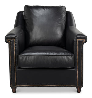 Sarreid Vandike Arm Chair: Luxurious Onyx Black Leather With Elegant Gold Nailhead Trim For Sophisticated Style Black  54193