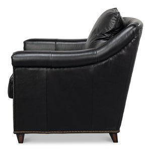 Sarreid Vandike Arm Chair: Luxurious Onyx Black Leather With Elegant Gold Nailhead Trim For Sophisticated Style Black  54193