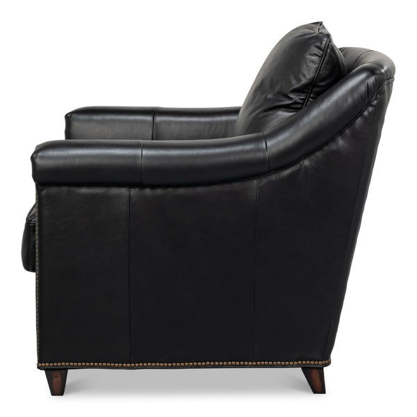 Sarreid Vandike Arm Chair: Luxurious Onyx Black Leather With Elegant Gold Nailhead Trim For Sophisticated Style Black  54193