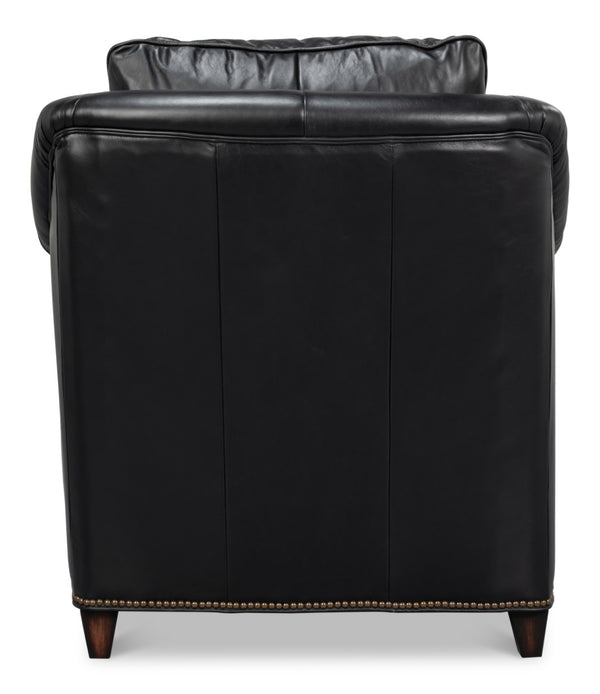 Sarreid Vandike Arm Chair: Luxurious Onyx Black Leather With Elegant Gold Nailhead Trim For Sophisticated Style Black  54193