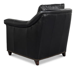 Sarreid Vandike Arm Chair: Luxurious Onyx Black Leather With Elegant Gold Nailhead Trim For Sophisticated Style Black  54193